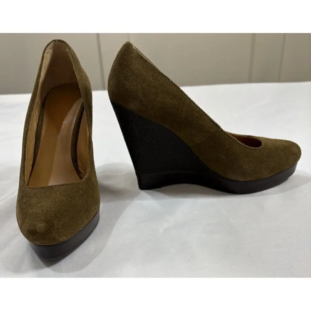 Michael Kors Womens Green Suede Leather Wedge Heels Size 6